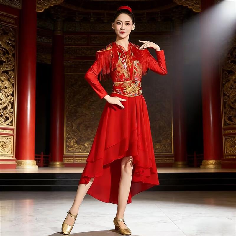 韩式喜庆服演出服女中国风威风套装锣鼓腰鼓开场舞蹈服装现代成人