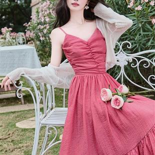 海边度假连衣裙小个子超仙浪漫吊带绝美沙滩裙 夏天多巴胺穿搭套装