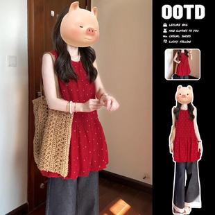 2025新款 红色吊带背心连衣裙女初夏季 小个子海边度假穿搭绝美短裙