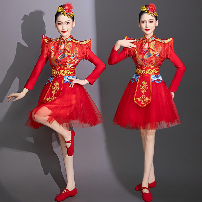 韩式打鼓服演出服女喜庆中国风舞蹈快板水鼓腰鼓队锣威风现代服舞