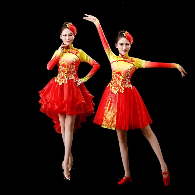 韩式新款打鼓服装中国风民族现女舞蹈演成服短鼓腰鼓扇子舞出人代