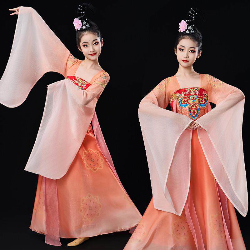韩式儿童艺考演出服飘逸连衣裙风广袖汉服古典舞中国汉唐古装舞蹈