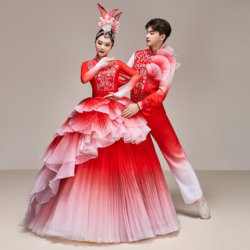 韩式开场舞大摆裙演出服女服花瓣中国风舞蹈裙新款歌伴舞艺考万疆
