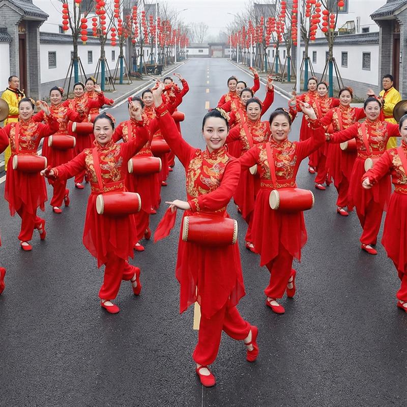 韩式舞蹈新款演出打鼓成人服装男女喜庆秧歌2025中国风腰鼓鼓舞舞