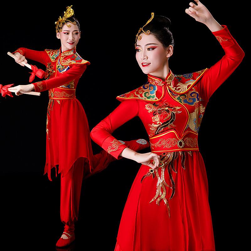 韩式打鼓女演出服腰鼓喜庆中国风秧歌服现代舞水舞开场鼓舞舞蹈服