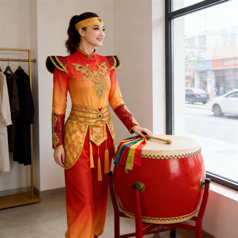 韩式打鼓演出服装表演2026新款秧歌舞龙腰鼓风中国鼓舞女锣鼓队威