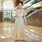 中国风大童新中式 2025新款 古风演出服 夏季 马面裙女童儿童汉服套装