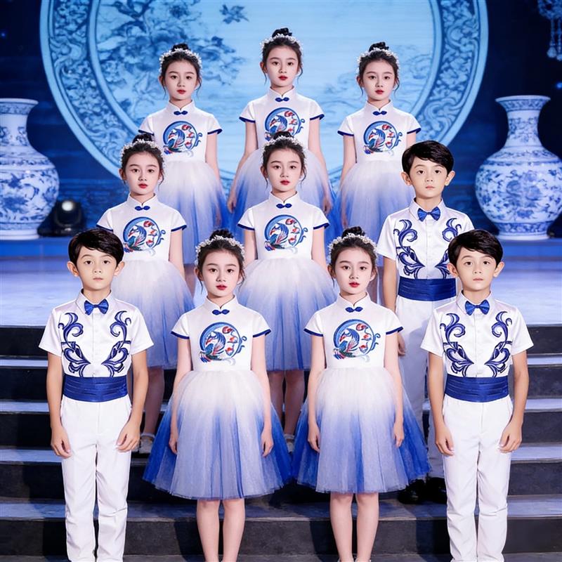 韩式演出服风儿童表演服六一公主合唱服裙小学生古筝幼儿园舞蹈中