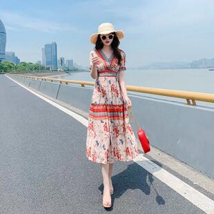 旅游拍照裙多巴胺连衣裙女夏高端三亚沙滩裙超仙绝美长裙海边度假