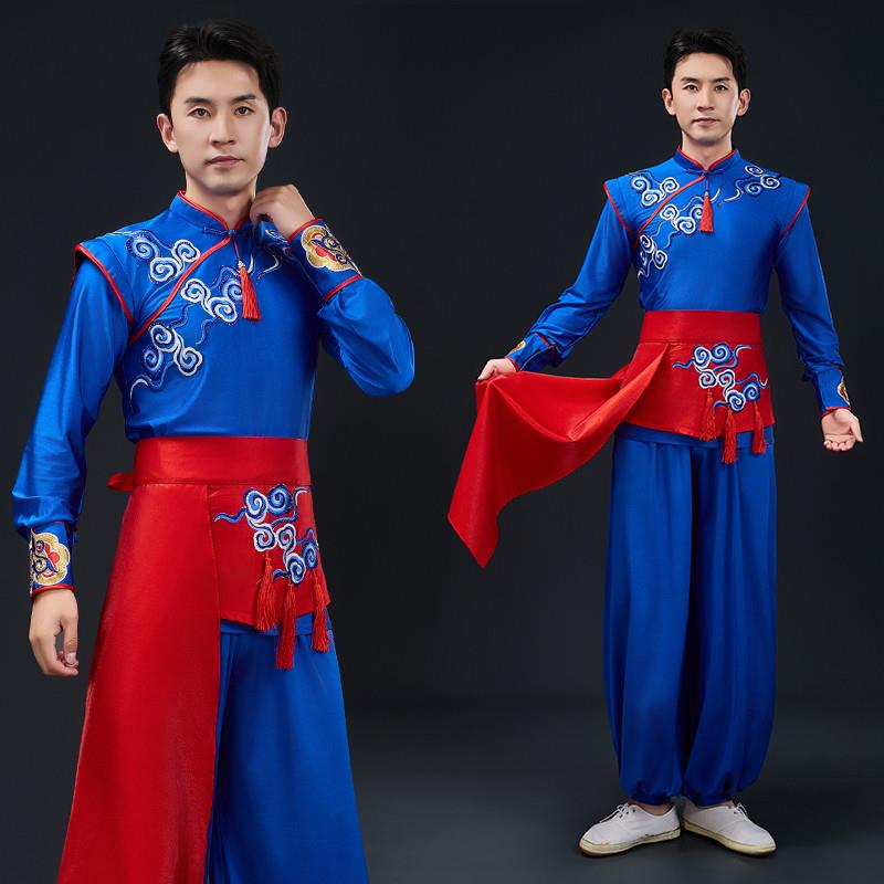 韩式春晚打鼓服男装英舞演出服中国风武术服装潮汕弹力舞蹈服腰鼓