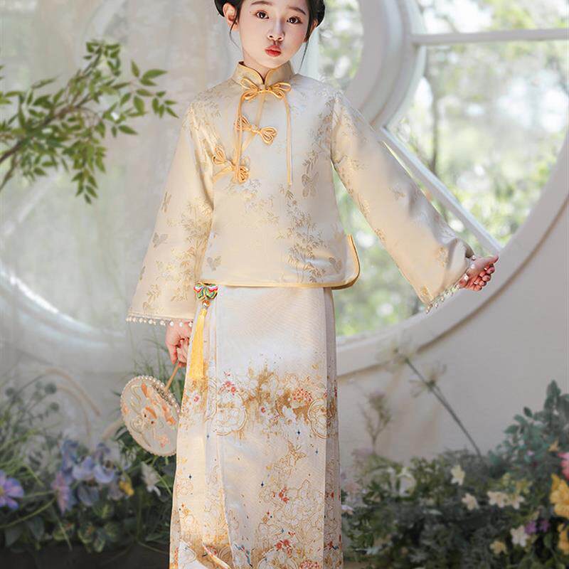 古风儿童唐装小女孩中大童国风新中式套装衣服小朋友古装汉服裙子