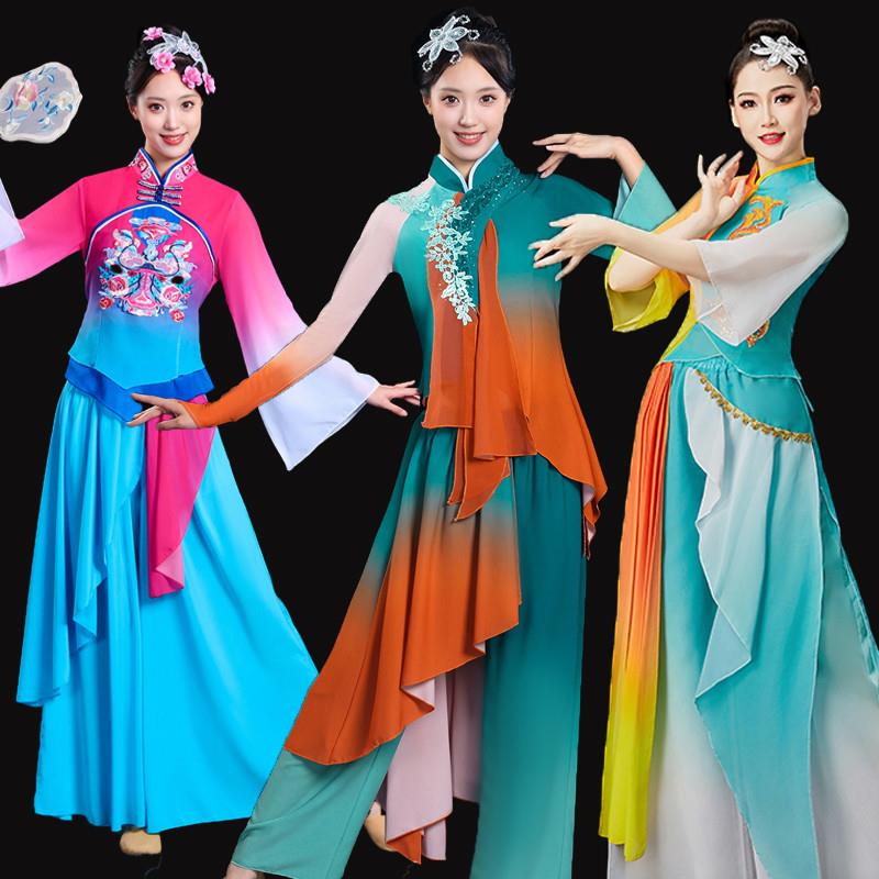 韩式2025年新款古典舞扇舞演表服广场舞伞子舞胶出秧歌州演服雪纺