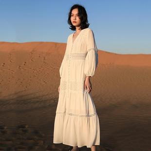白色连衣裙 沙滩裙三亚海边度假沙漠旅行拍照超仙女长裙2023夏新款