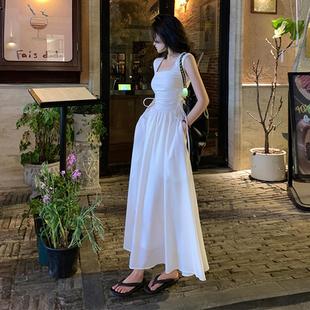 白色吊带连衣裙女夏气质高级感仙女超仙森系海边度假收腰长裙 法式