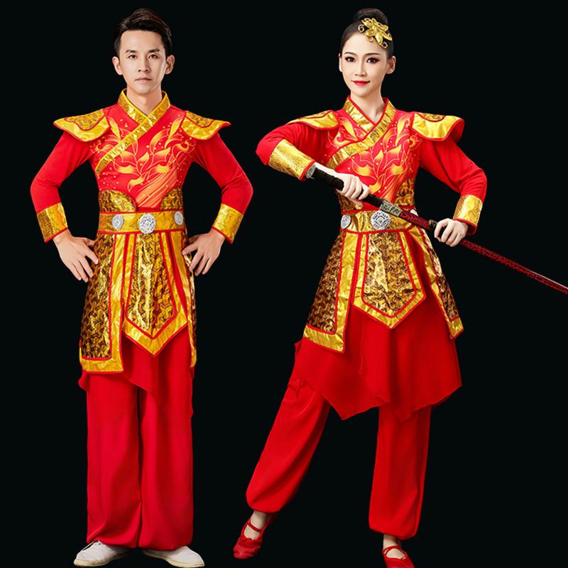 韩式民族打鼓服男花木兰女中国风新款喜庆演出服舞狮腰鼓舞龙秧歌