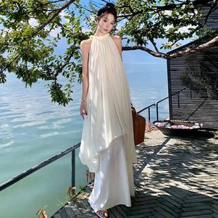 挂脖连衣裙高级感拍照绝美度假长裙沙滩裙女海边度假超仙 国风无袖