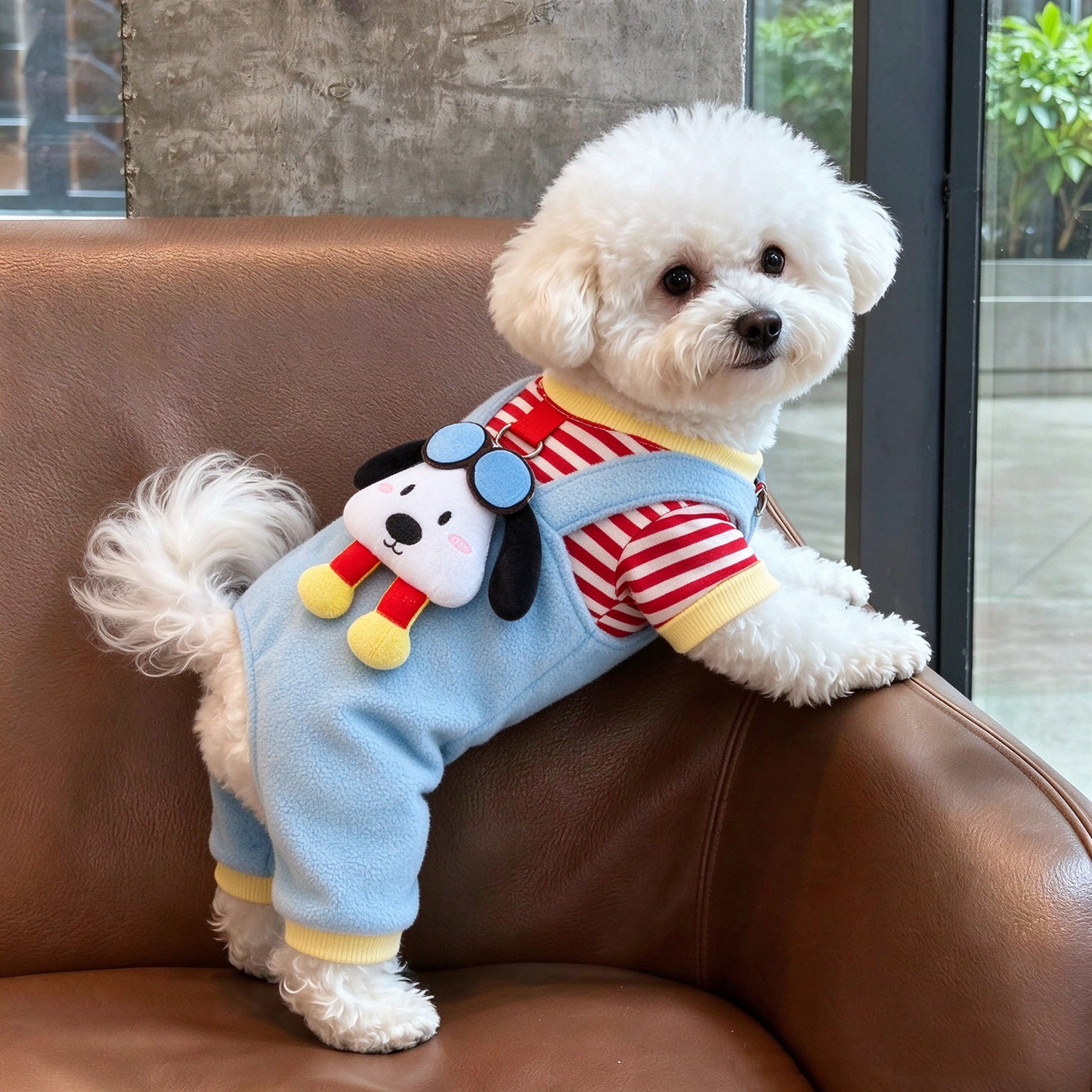 狗狗衣服秋冬装加厚条纹卡通背带裤泰迪比熊小型犬保暖可爱四脚衣