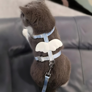 猫咪牵引绳外出专用可调节遛猫绳子可爱翅膀幼猫工字胸背带遛狗绳