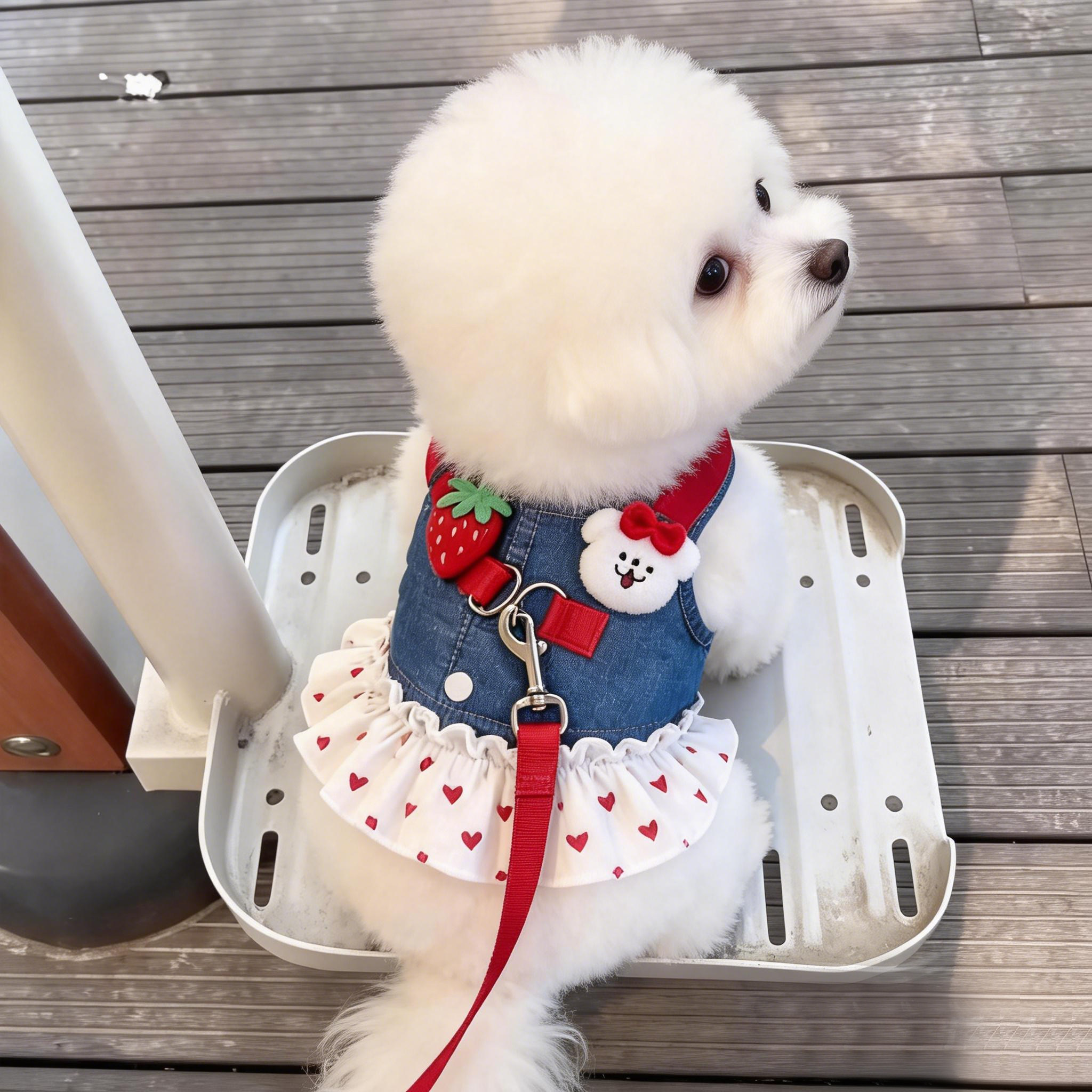 春夏装狗狗衣服牛仔背心牵引绳套装小型犬泰迪比熊宠物可爱背带裙