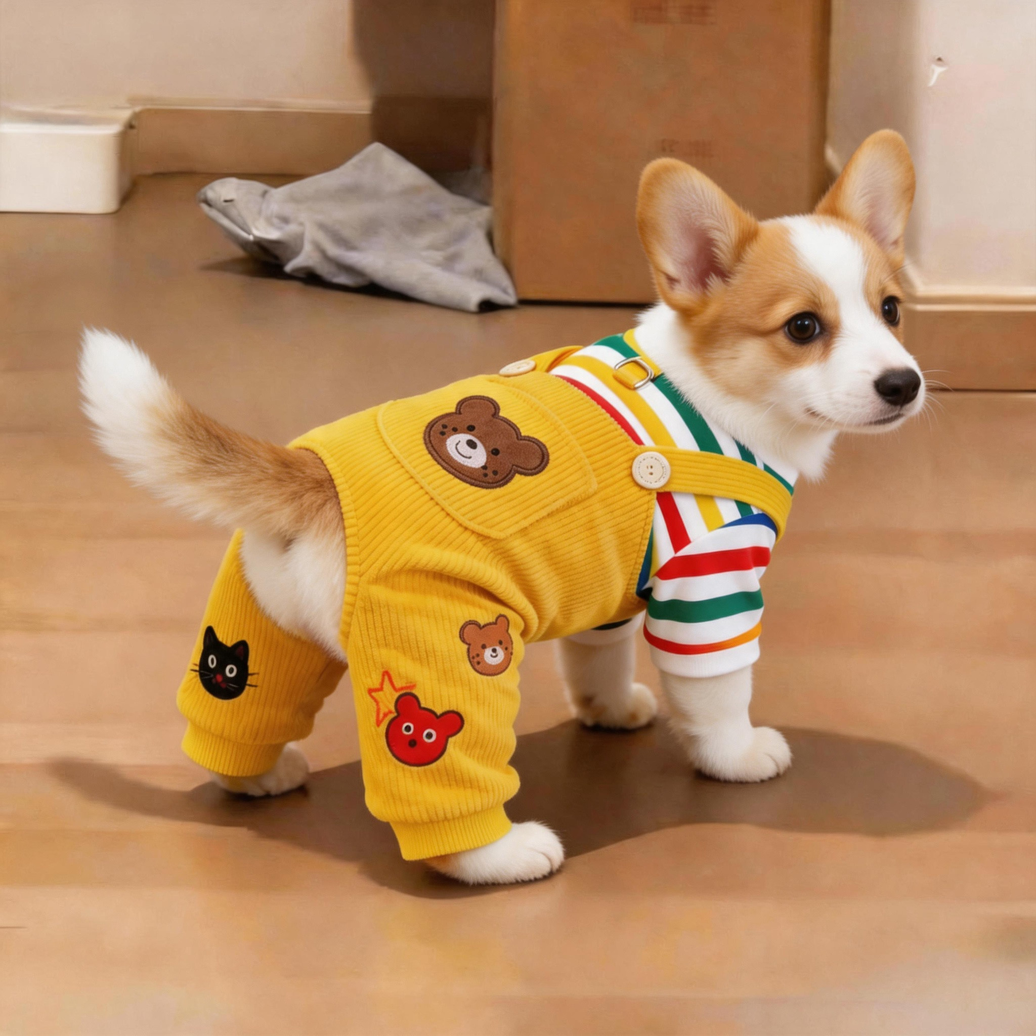 狗狗衣服衣秋季可爱四脚衣可牵引背带裤泰迪比熊柯基宠物猫咪服装