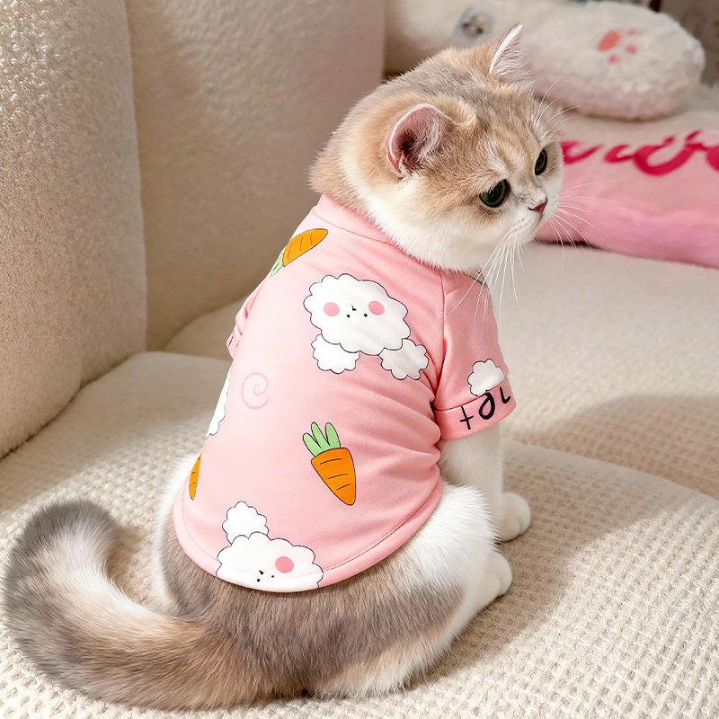 秋冬季可爱猫咪衣服卡通印花布偶蓝猫英短防掉毛幼猫狗狗圆领卫衣