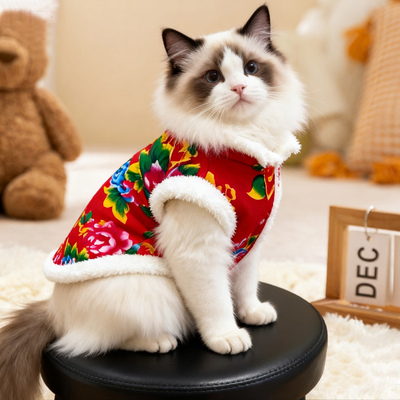 猫咪衣服秋冬加厚保暖东北大花袄布偶蓝猫幼猫无毛猫狗狗新年冬装
