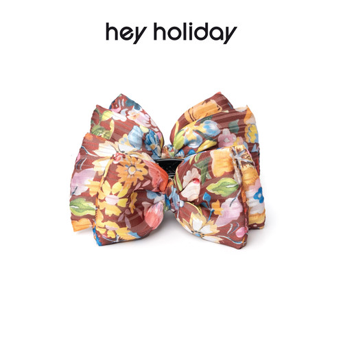hey holiday复古碎花双层蝴蝶结香蕉夹丸子头抓夹百搭款