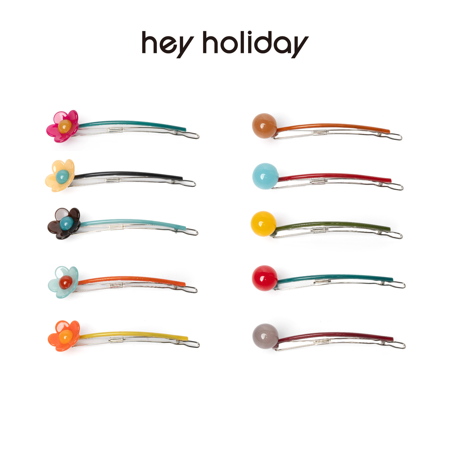 hey holiday多巴胺撞色醋酸花朵一字夹树脂球发夹日常百搭夹卡扣