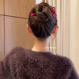 红色发簪高级感U型醋酸丸子头盘发发钗簪子日常通勤发卡钗子发插