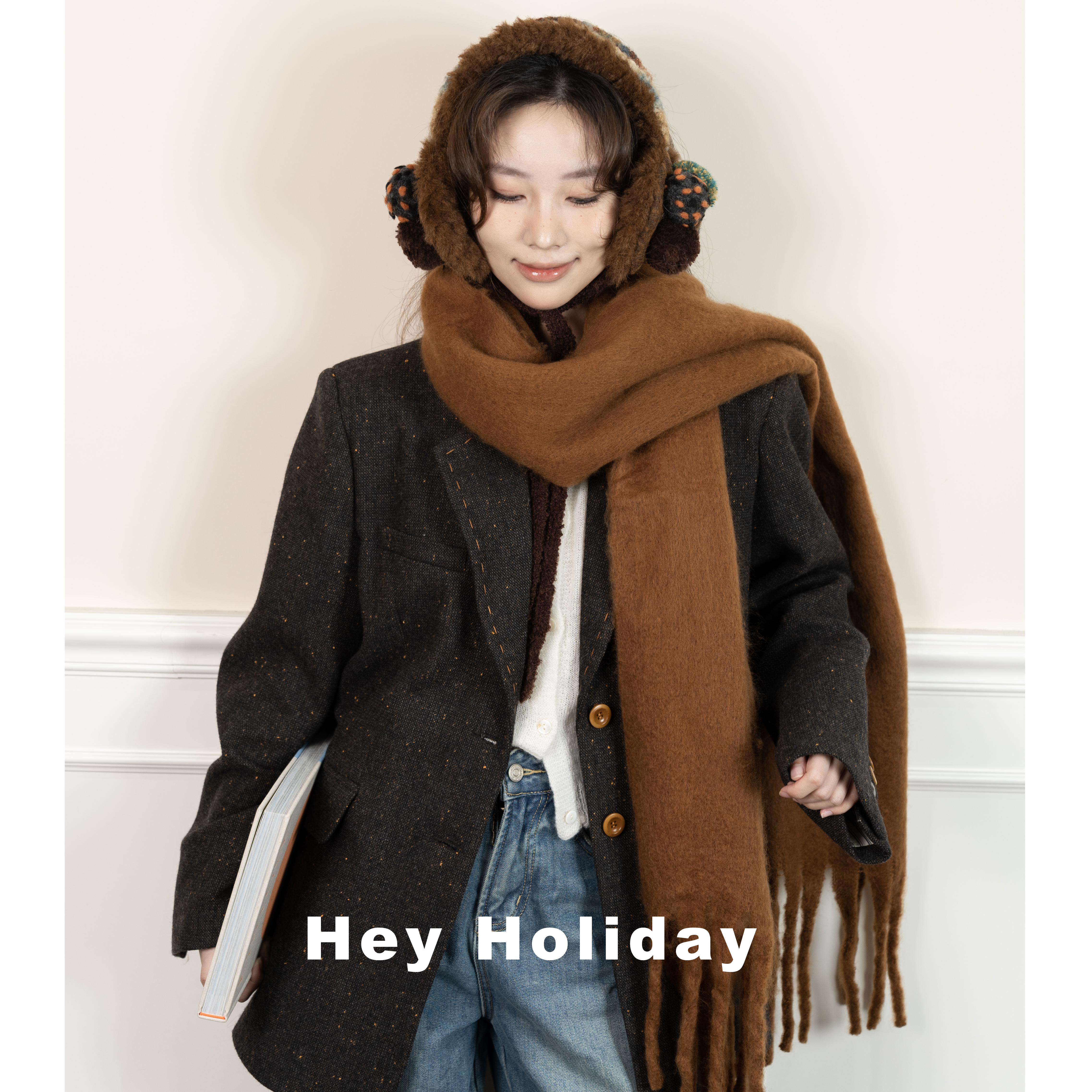 hey holiday秋冬彩色围巾长款少女气质时尚简约百搭保暖韩版