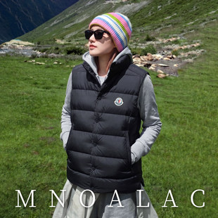MNOALAC蒙口猫男款立领白鸭绒羽绒马甲黑色修身外穿休闲情侣背心