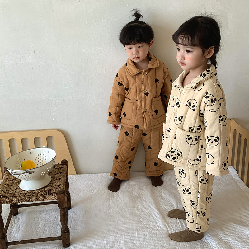 儿童睡衣冬季加厚款女童纯棉宝宝加绒三层夹棉男童女孩家居服套装