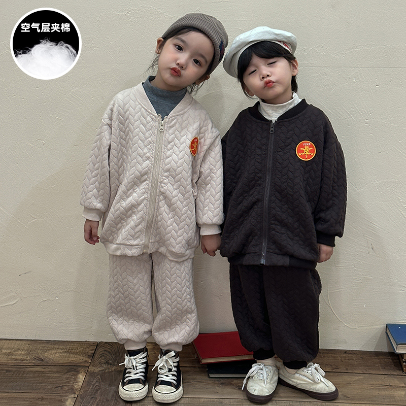 儿童秋冬季套装男童空气层夹棉女童运动卫衣2025新款春秋宝宝衣服