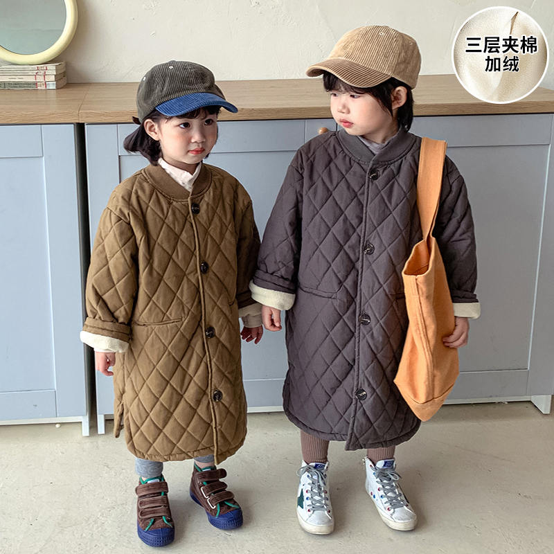 儿童羽绒棉服中长款小男童女童棉衣加绒加厚冬装2025新款宝宝外套
