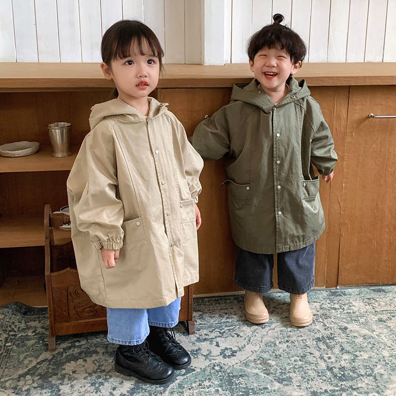 儿童外套中长款男童秋装女童连帽风衣2025新款春秋季洋气宝宝上衣
