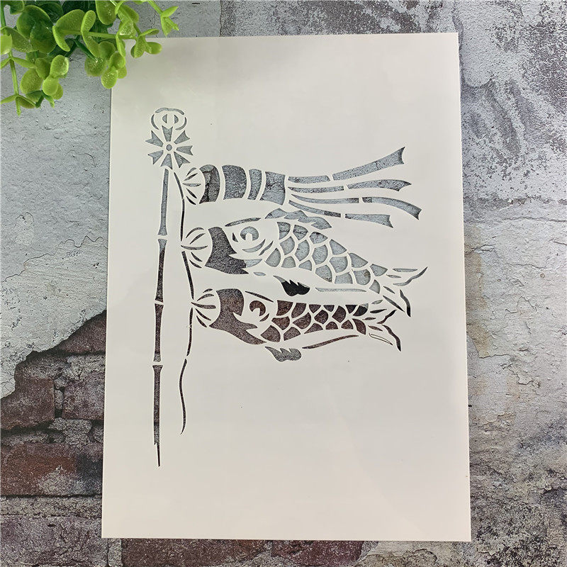 鲤鱼旗 日系和风井盖涂鸦工具diy镂空画画模板墙绘手绘动物遮蔽板