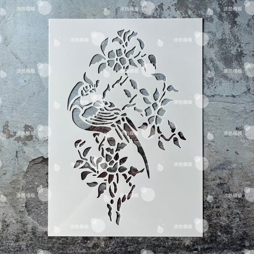花枝鹦鹉 国风花鸟枝头镂空模板手绘画画涂鸦墙绘DIY喷绘图遮蔽板