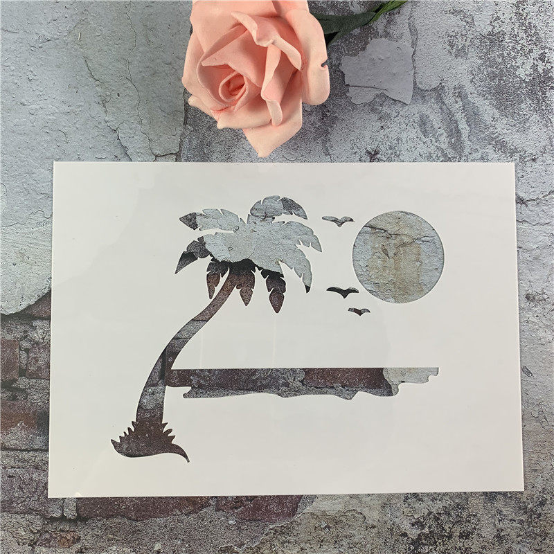 沙滩风景 椰子树创意画板涂鸦工具diy镂空画模板墙绘手绘遮蔽板