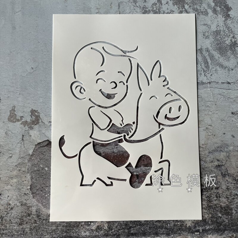 三毛骑驴 卡通动画可爱图镂空模板涂鸦绘画DIY街头喷漆拓印墙绘