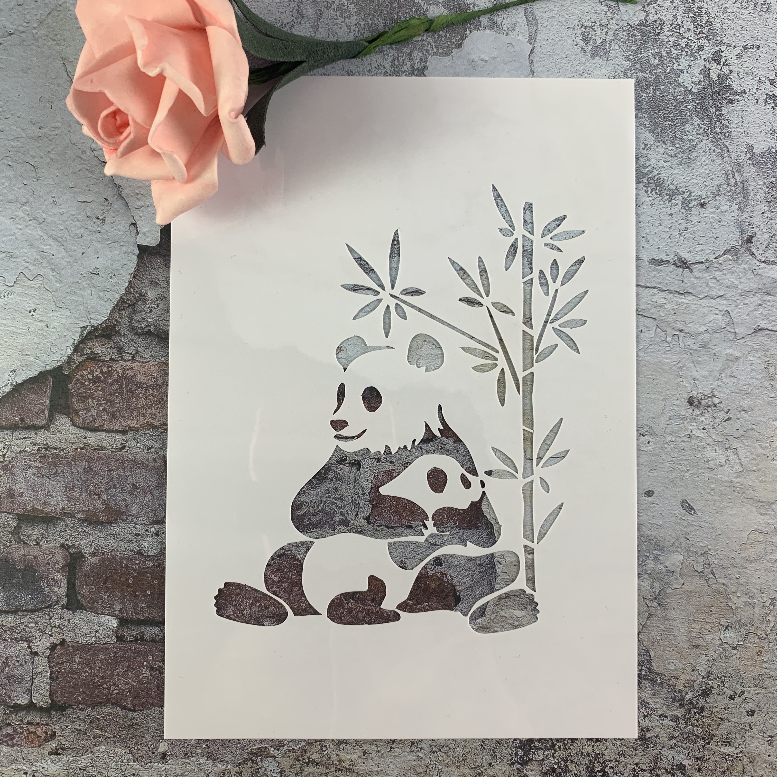 亲子熊猫竹林 黑板漆手绘DIY镂空模板街头喷漆卡通喷绘图案遮蔽板