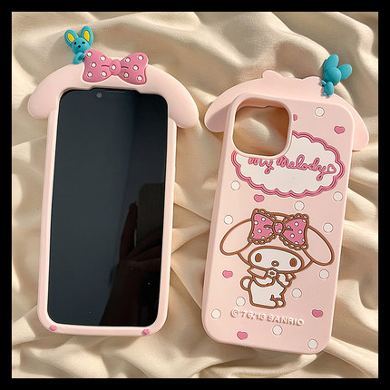 宏界 少女心可爱卡通趴趴美乐蒂适用苹果17手机壳iphone15pro新款13pro立体15promax防摔套12/11硅胶14pro软