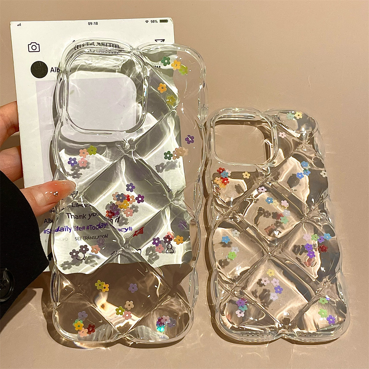 宏界 小清新ins风立体菱格彩色花朵适用苹果17promax手机壳iphone15新款13pro硅胶12/11女款14pro防摔保护套