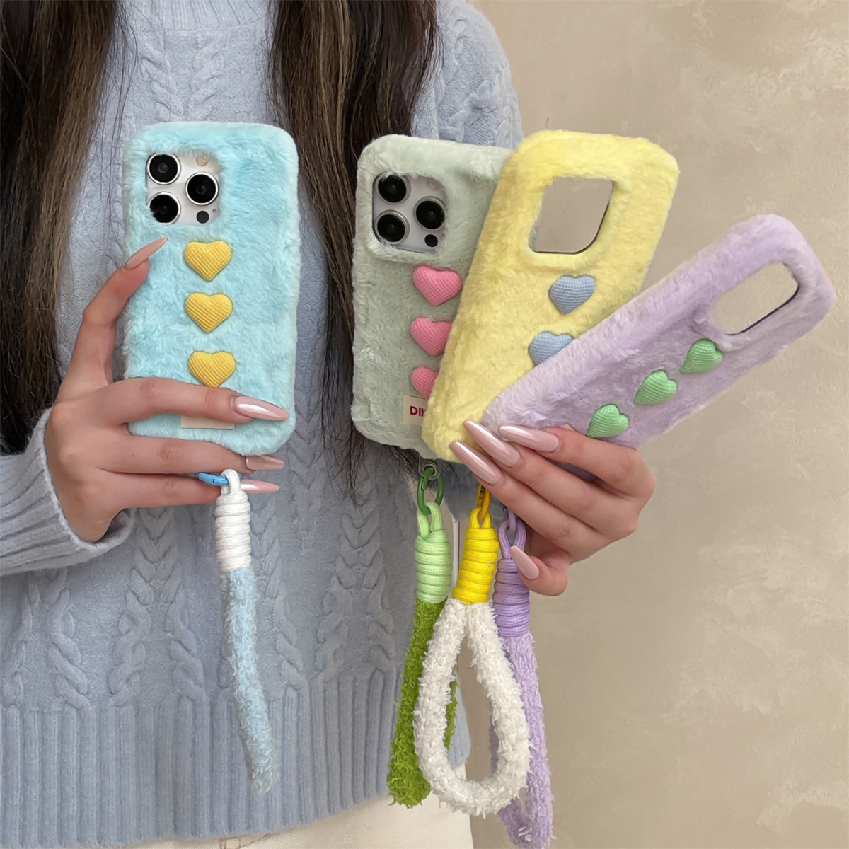 宏界 简约马卡龙绒布立体爱心手拎绳适用苹果17ProMax手机壳iphone15新款16pro秋冬13女款14pro防摔17保护套,3C数码配件,手机保护套/壳,淘宝优惠券,粉丝福利购,淘宝优惠卷