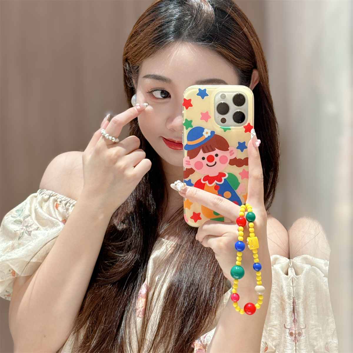 宏界 夏日可爱多巴胺彩色星星小丑女孩适用苹果16promax手机壳iphone15新款13pro硅胶16女款14pro防摔保护套