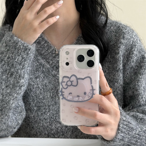 宏界 温柔风少女心可爱Kitty猫摇摇乐支架适用苹果17ProMax手机壳iphone15新款16pro硅胶14pro防摔13保护套