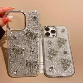 宏界 14pro防摔保护套 11女款 轻奢高级感立体闪钻花朵蝴蝶结适用苹果16promax手机壳iphone15新款 13pro硅胶12