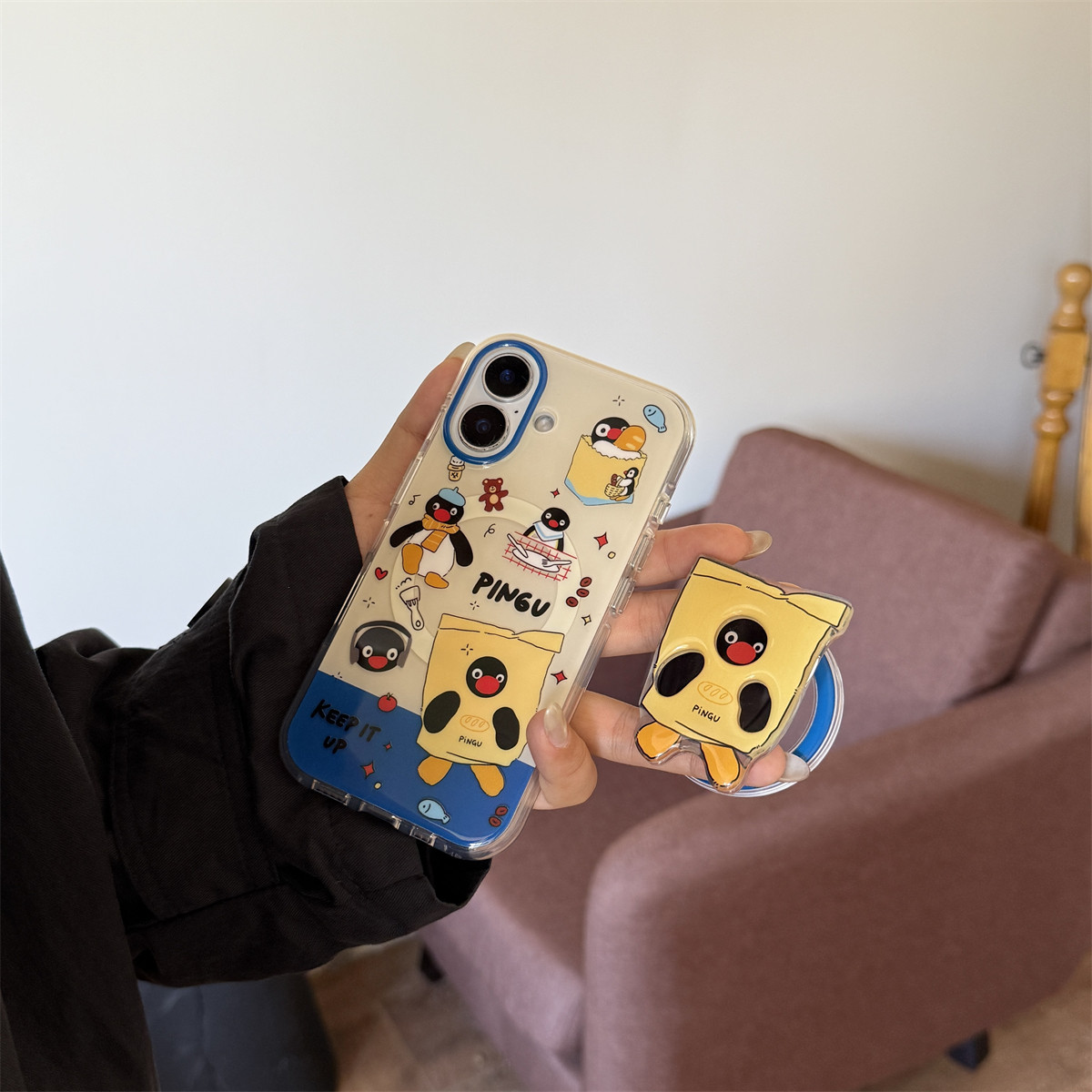 宏界 奶萌可爱面包牛皮纸袋企鹅磁吸壳适用苹果17ProMax手机壳iphone15新款16pro硅胶13女款14pro防摔保护套