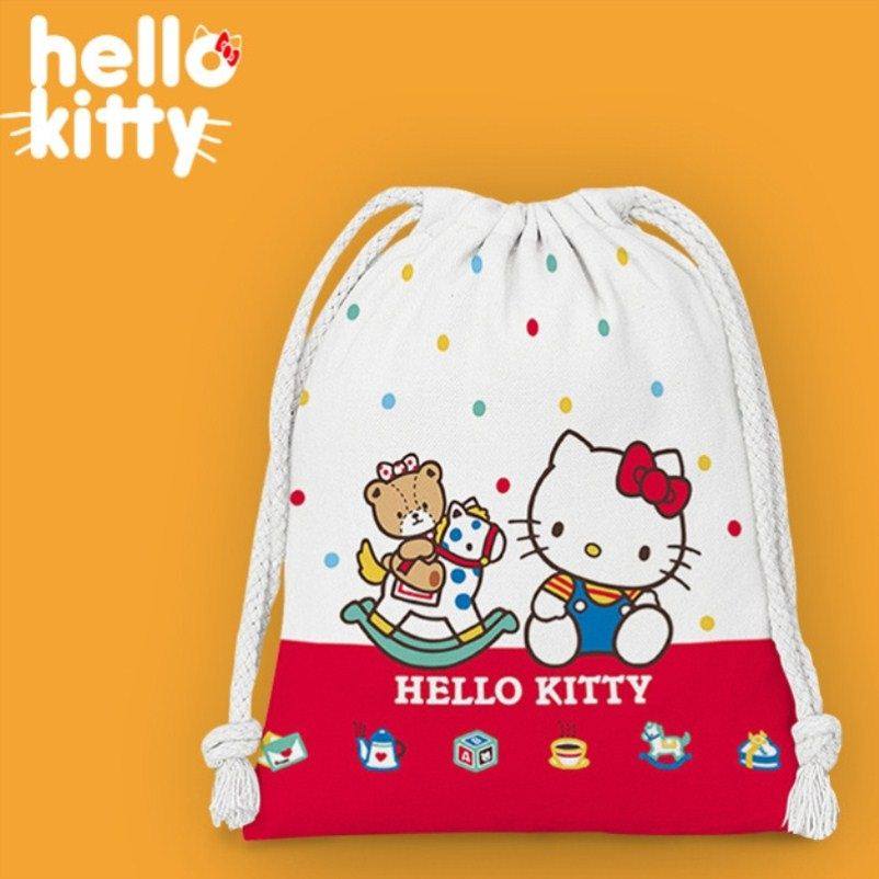 kt猫收纳袋束口袋女孩动漫hellokitty小布袋毛绒化妆包便携洗漱包