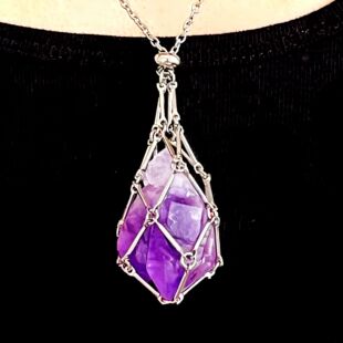 不锈钢金属竹节编织网兜囚笼吊坠配天然水晶原石矿石挂项链可调节