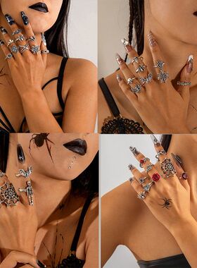 万圣节跨境暗黑系骷颅头戒指套装